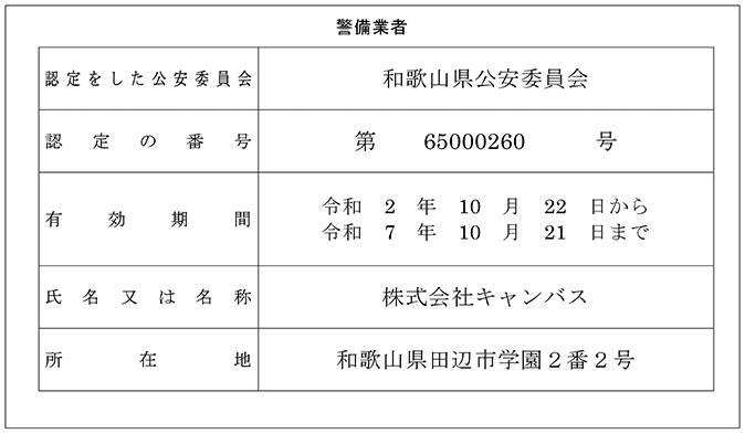 警備業者認定票